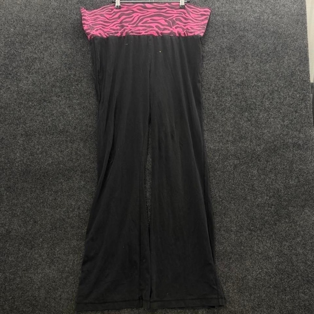Black Foldover Lounge Pants Women's XL Pink Zebra Waistband Y2K Wide Leg